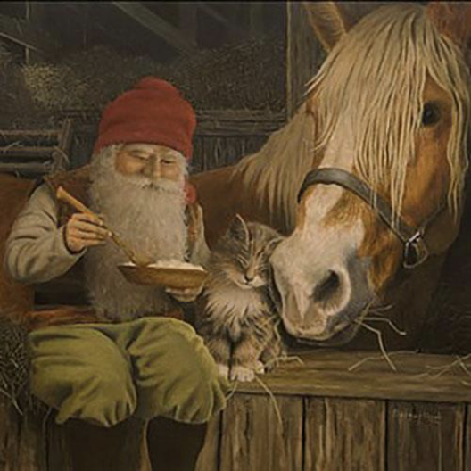 Tomte med häst och katt